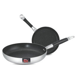 Mirror Polish Aluminum Steno Frying Pan inside Marble Coat 24, 26, 28cm