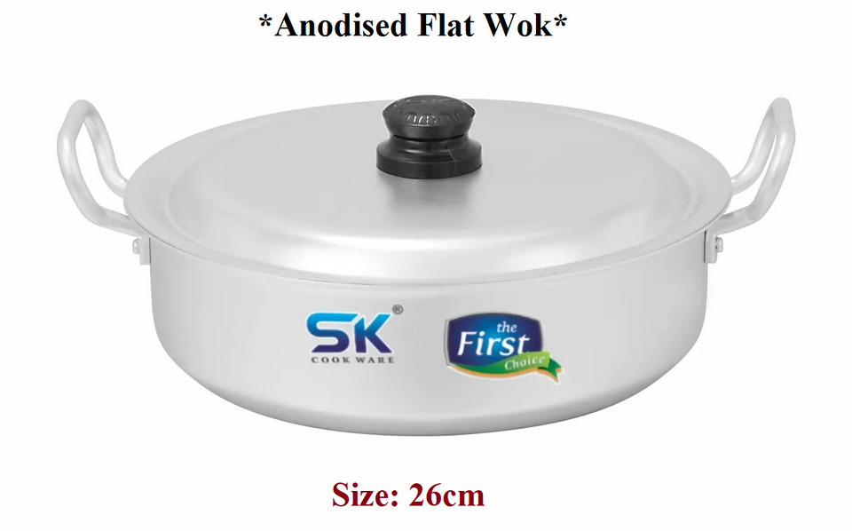 Anodized Flate Wok with Lid 26, 28, 30, 33, 36 CM