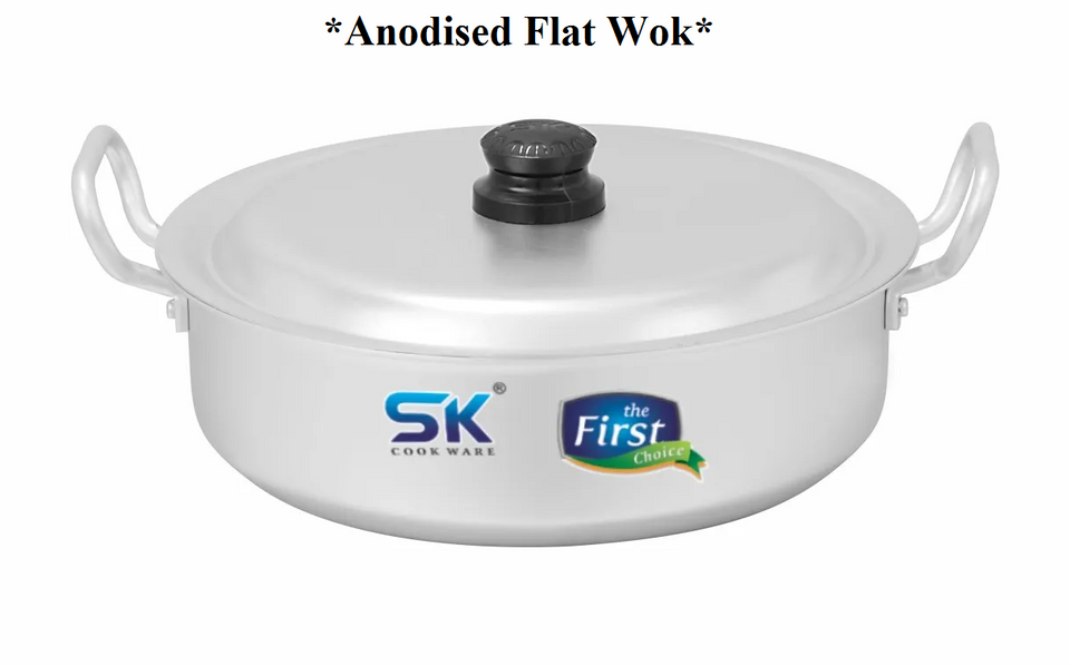 Anodized Flate Wok with Lid 26, 28, 30, 33, 36 CM