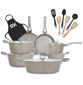 20 Pieces Marble Coated Gift Pack Signature PLUS Cookware Set - Beige