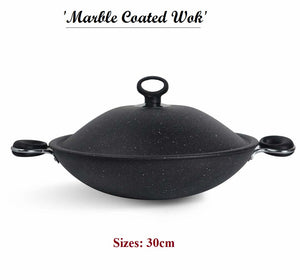 Non-Stick Marble Coated Queen Wok (Karahi) - Black 30, 33cm