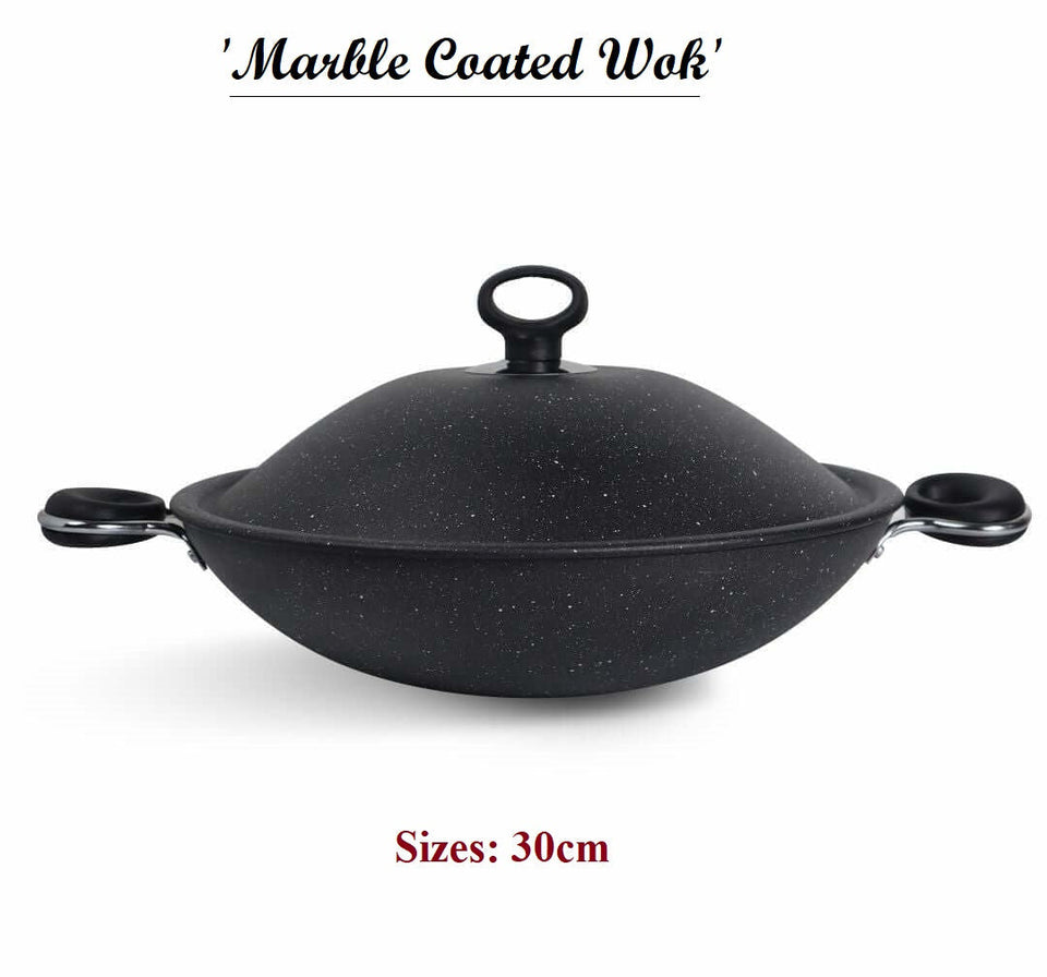 Non-Stick Marble Coated Queen Wok (Karahi) - Black 30, 33cm