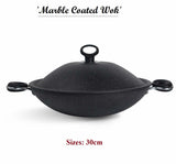 Non-Stick Marble Coated Queen Wok (Karahi) - Black 30, 33cm