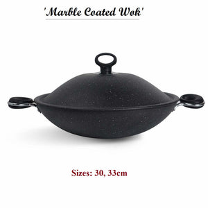 Non-Stick Marble Coated Queen Wok (Karahi) - Black 30, 33cm