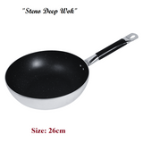 Mirror Polish Steno Deep Wok Frying Pan inside Marble Coated