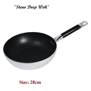 Mirror Polish Steno Deep Wok Frying Pan inside Marble Coated