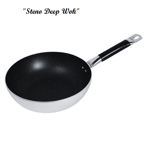 Mirror Polish Steno Deep Wok Frying Pan inside Marble Coated