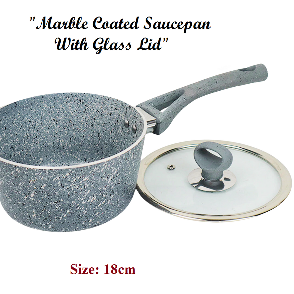 Non-Stick / Marble Coated Signature Sauce Pan with Glass Lid 18 cm