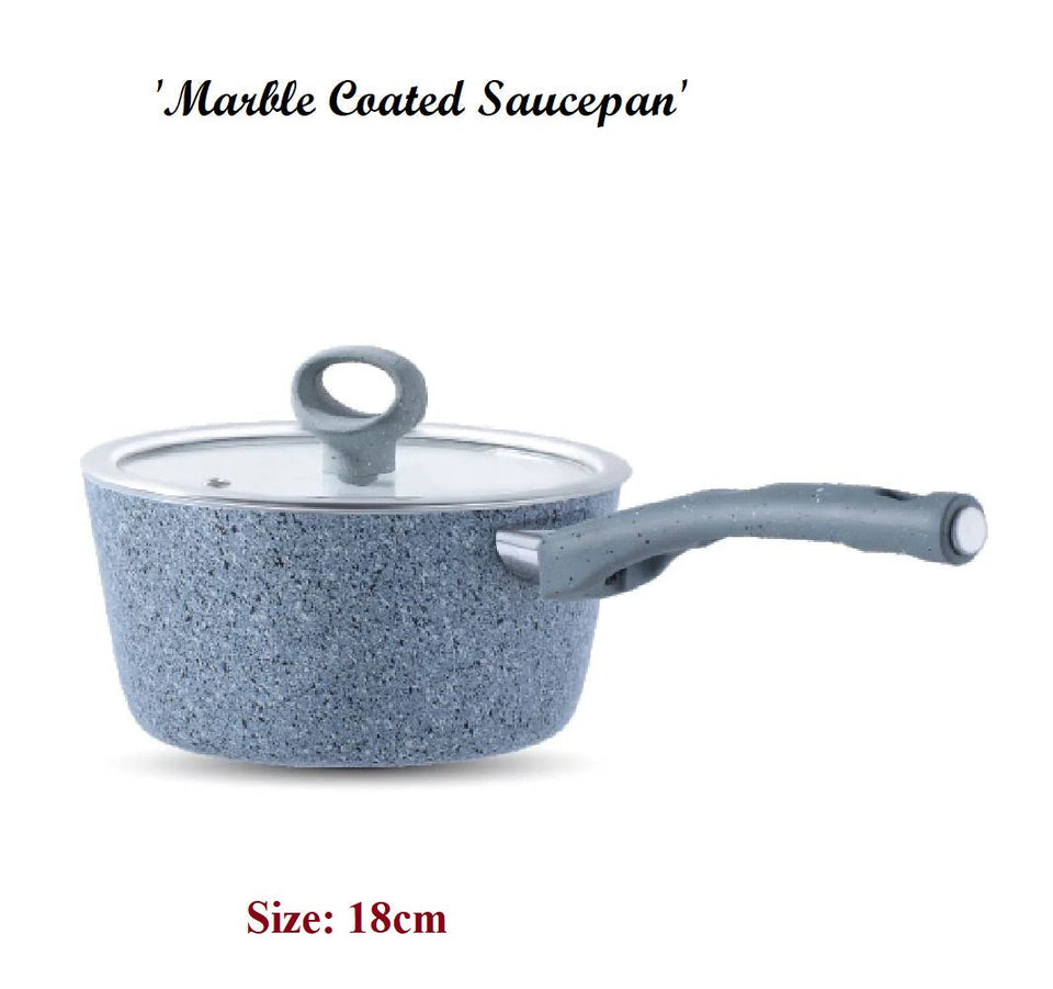 Non-Stick / Marble Coated Signature Sauce Pan with Glass Lid 18 cm